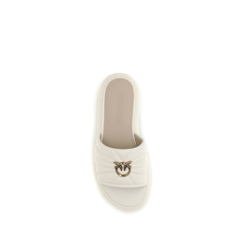PINKO Beige Calf Leather Bos Taurus Flat Sandals