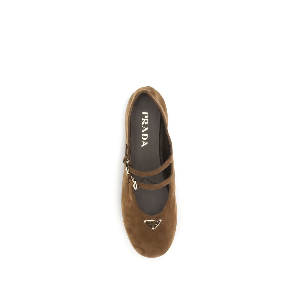Prada Beige Calf Leather Bos Taurus Ballet Flats