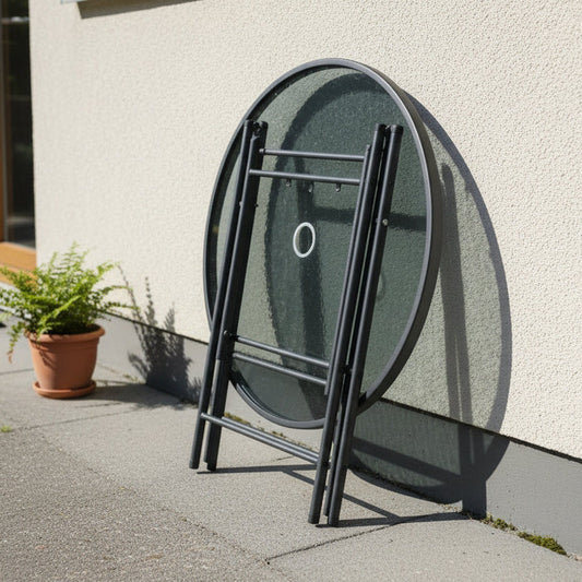 90CM Foldable Tempered Glass Round Garden Table
