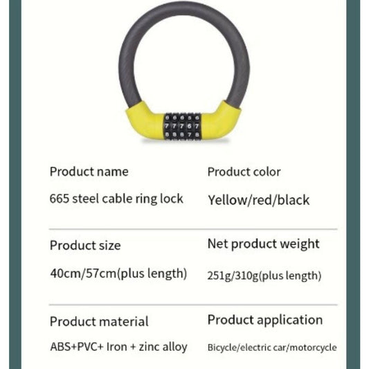 5 Digit Steel Cable Ring Bike Lock