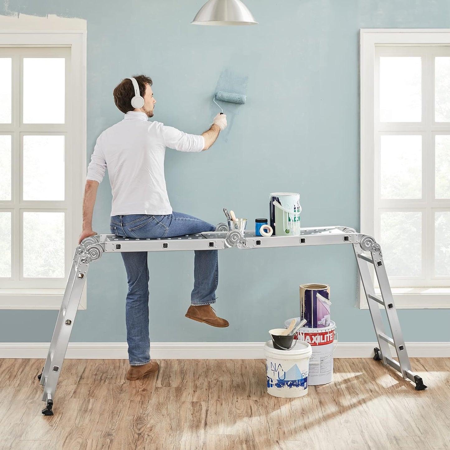 Multi Purpose Ladder 3.6M with two platforms folding ladder