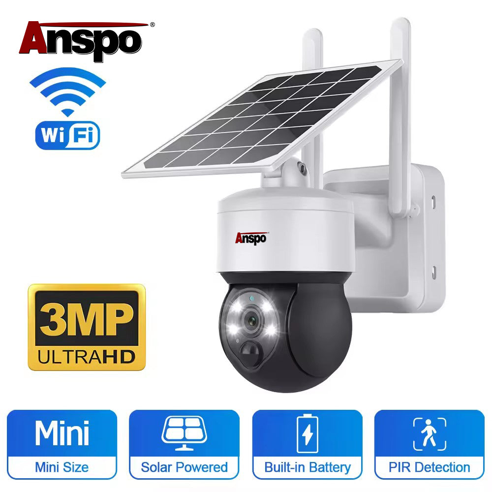 Anspo 4G SIM SOLAR security camera wireless free batteries and 64GB card White
