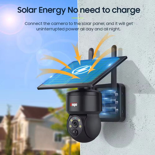 Anspo 4G SIM SOLAR security camera wireless free batteries and 64GB card Black