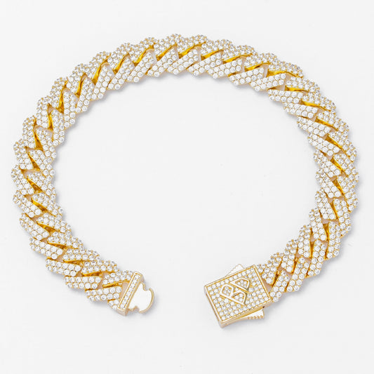 Big Daddy 12MM Straight Edge Cuban Diamond Gold Iced Out Bracelet