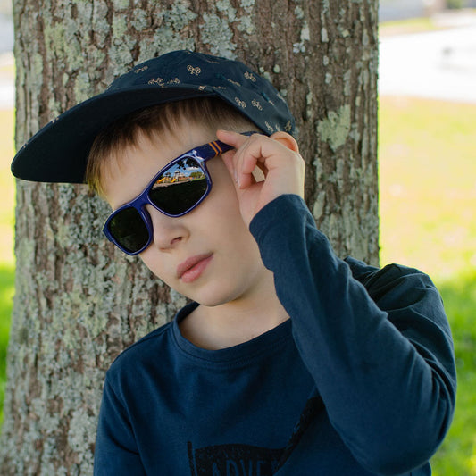 Rangi Ink Blue+Orange — Kids Sunglasses NZ Ages 6–12