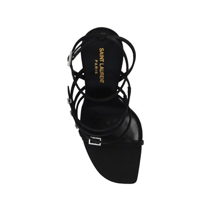 Saint Laurent Black Silk Stiletto Heel Sandals