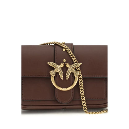 PINKO Brown Calf Leather Bos Taurus Shoulder Bag