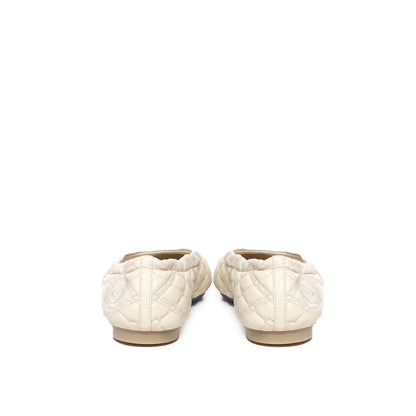 Burberry White Lamb Leather Ballet Flats