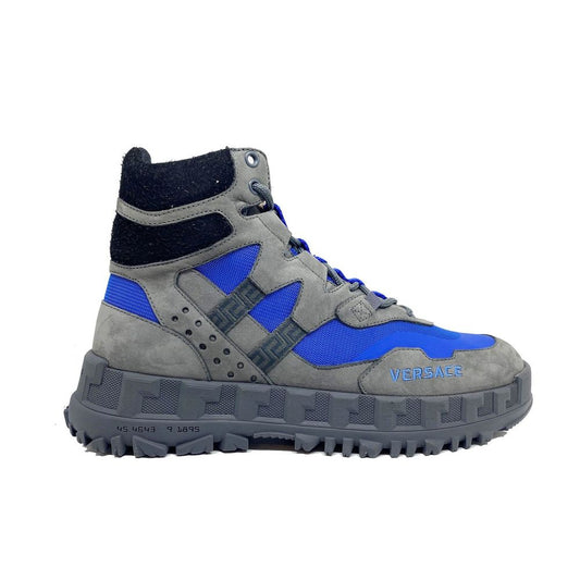 Versace Gray Leather Lace-Up Boots