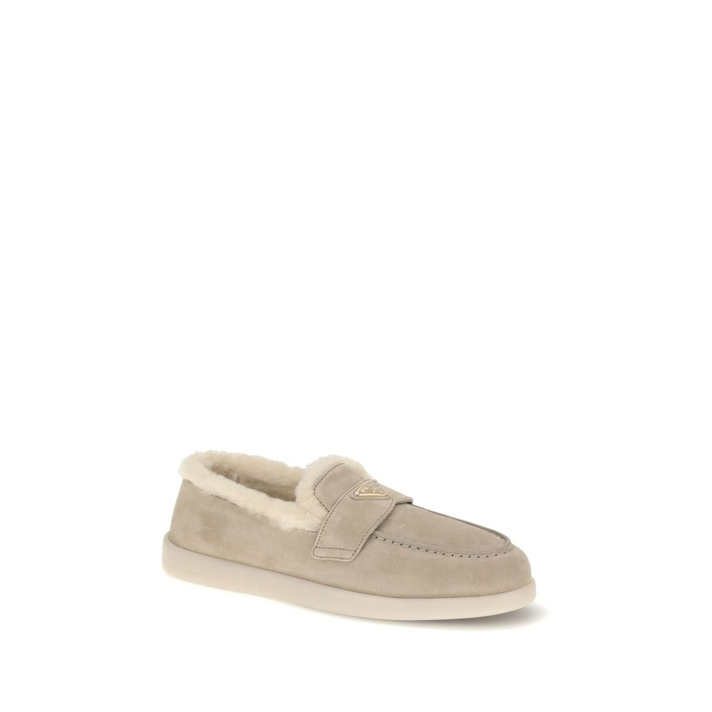 Prada Beige Calf Leather Bos Taurus Slip-On Loafers