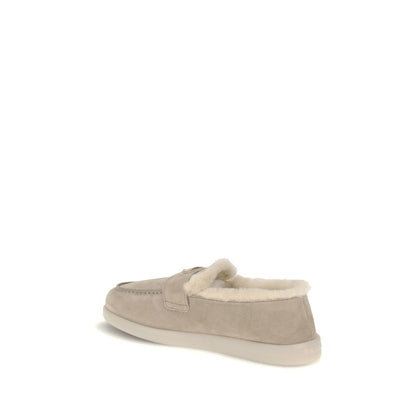 Prada Beige Calf Leather Bos Taurus Slip-On Loafers