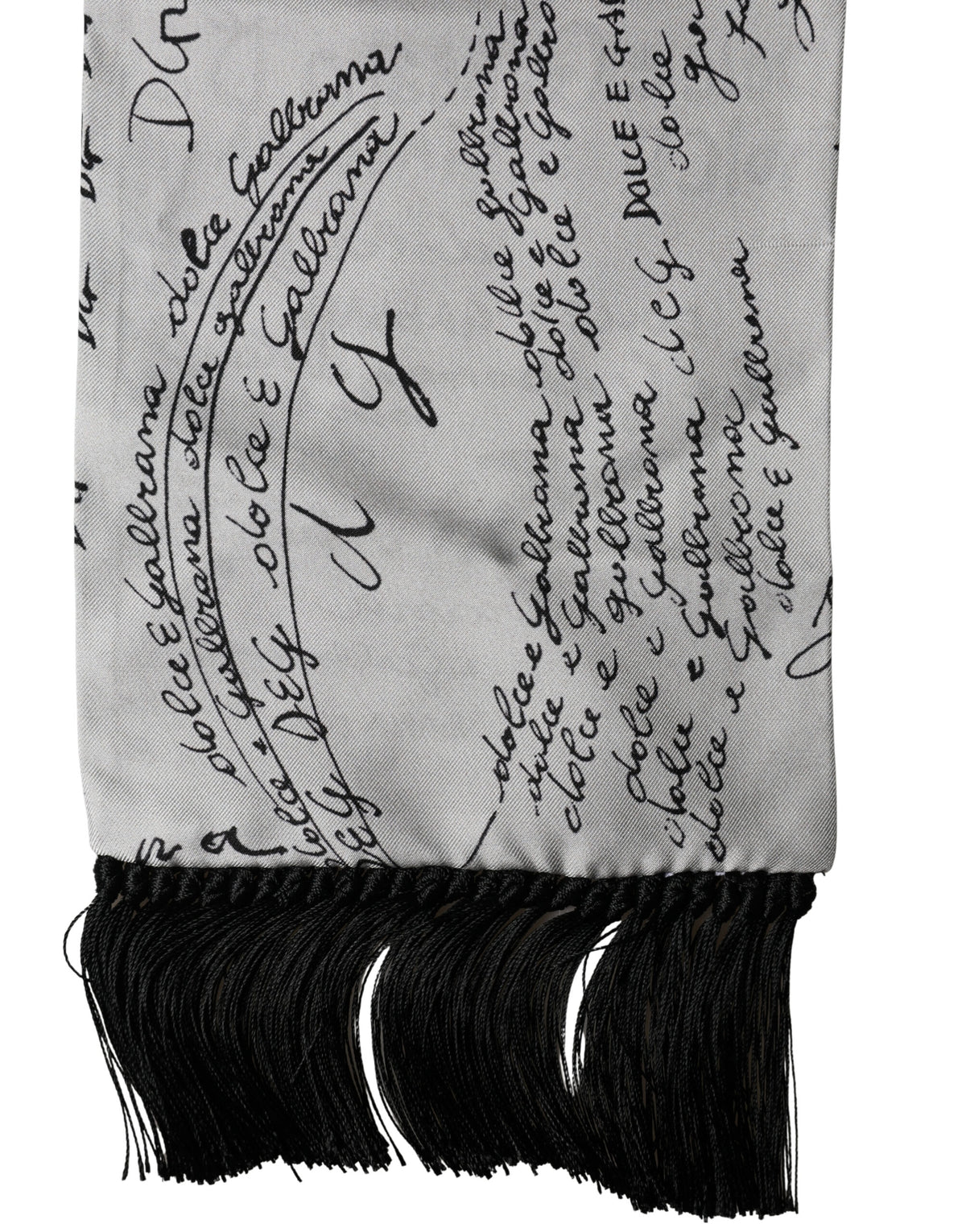 Dolce & Gabbana Scarf White Silk Script Logo Print Fringe 150cm x15cm ...