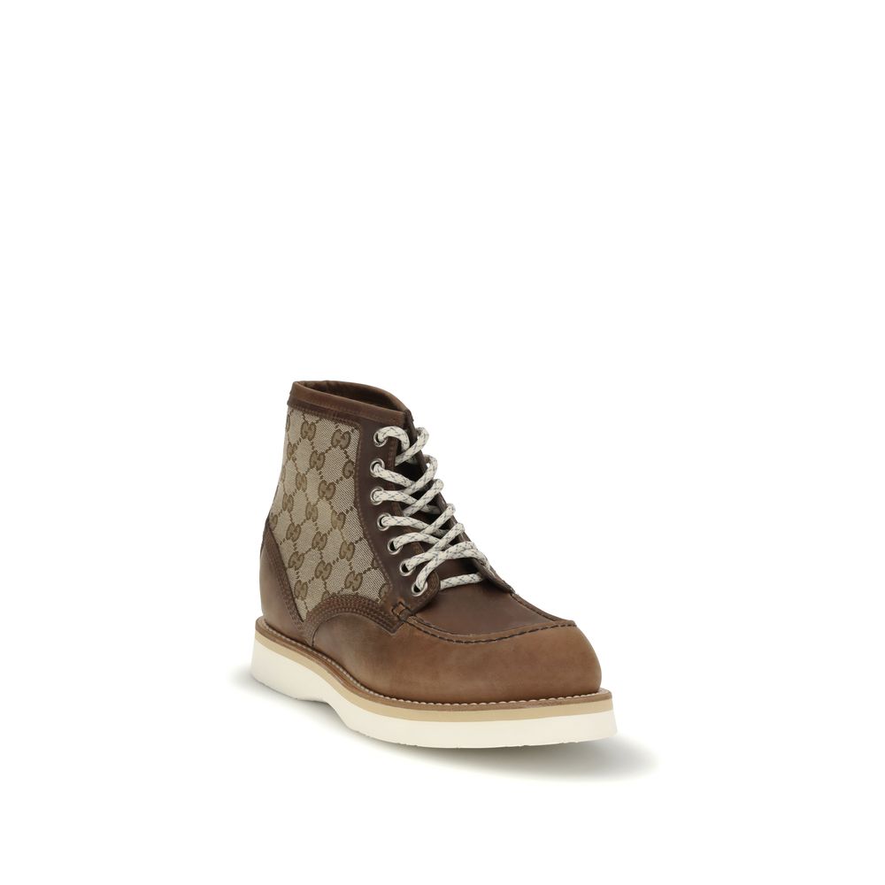 Gucci Brown Calf Leather Bos Taurus Lace-Up Boots