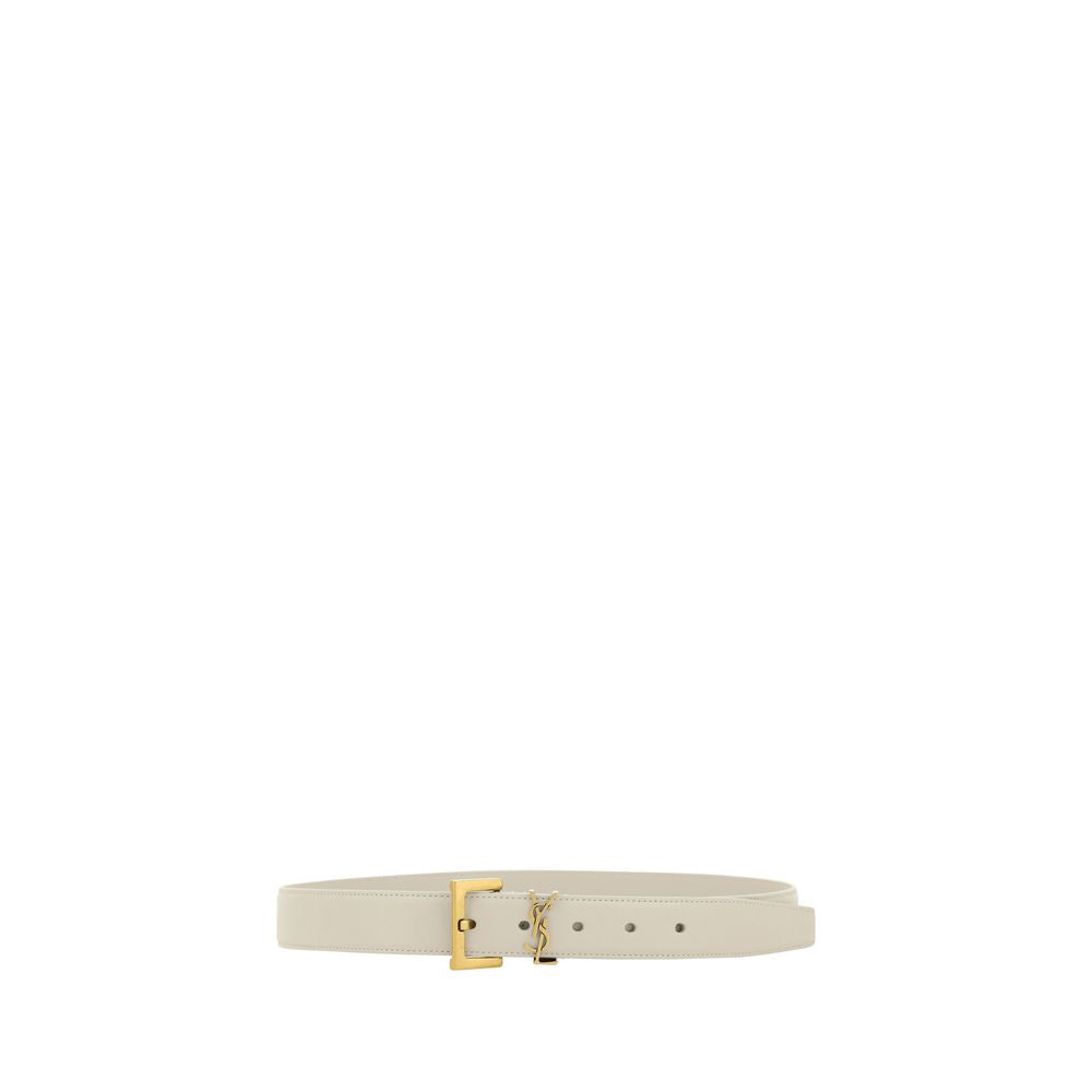 Saint Laurent White Calf Leather Bos Taurus Regular Belt
