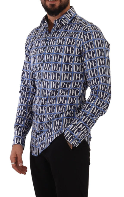 Dolce & Gabbana Blue Logo Mania Slim Fit Cotton Shirt