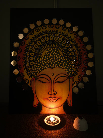Original Acrylic Painted and Hand Drawn Mandala Buddha Wall Paintings