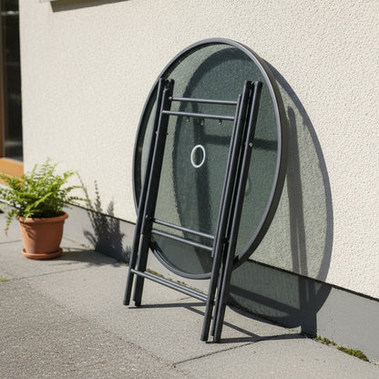 90CM Foldable Tempered Glass Round Garden Table