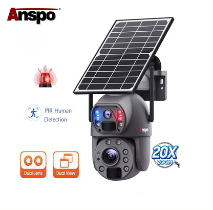 Dual camera WIFI SOLAR security camera wireless free batteries with 64GB card