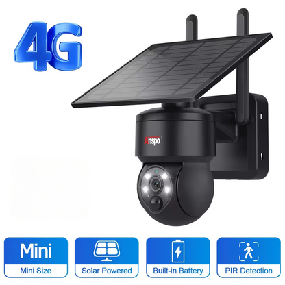 Anspo 4G SIM SOLAR security camera wireless free batteries and 64GB card Black