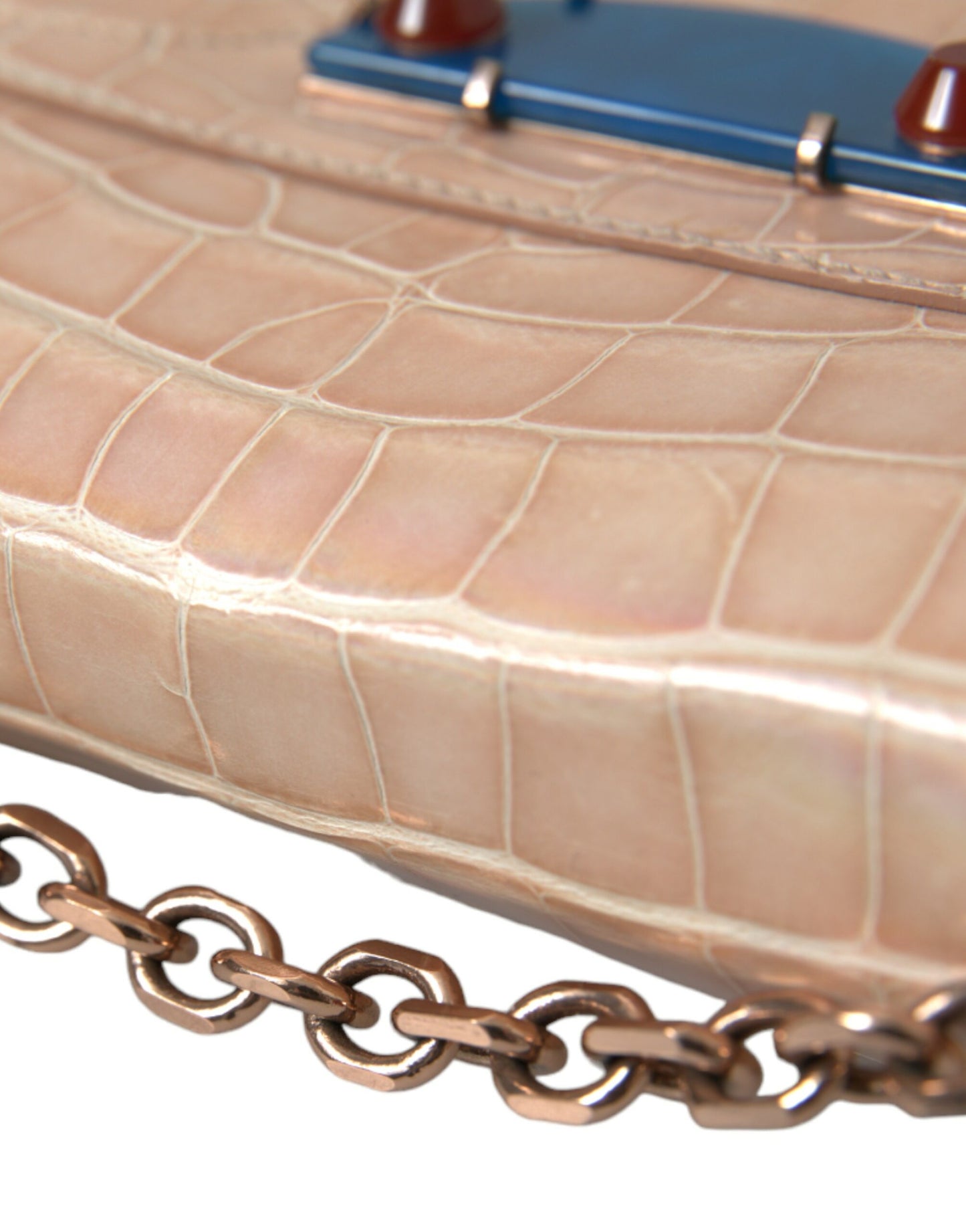 Balenciaga Beige Blue Agate Exotic Leather Gold Chain Purse Bag