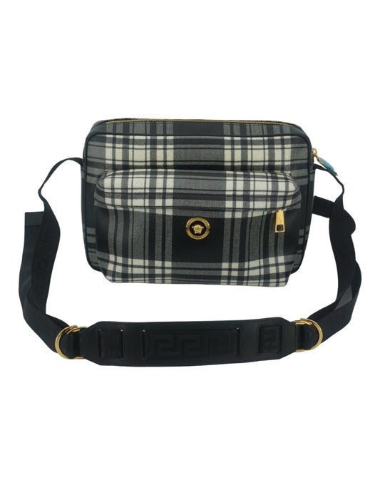 Versace Grey Fabric & Leather Crossbody Bag