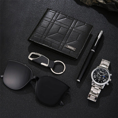 5 pieces/set of fashionable and all - matching men's watch set + wallet + glasses + key chain + pen birthday gift set - SMARTMARTNZ