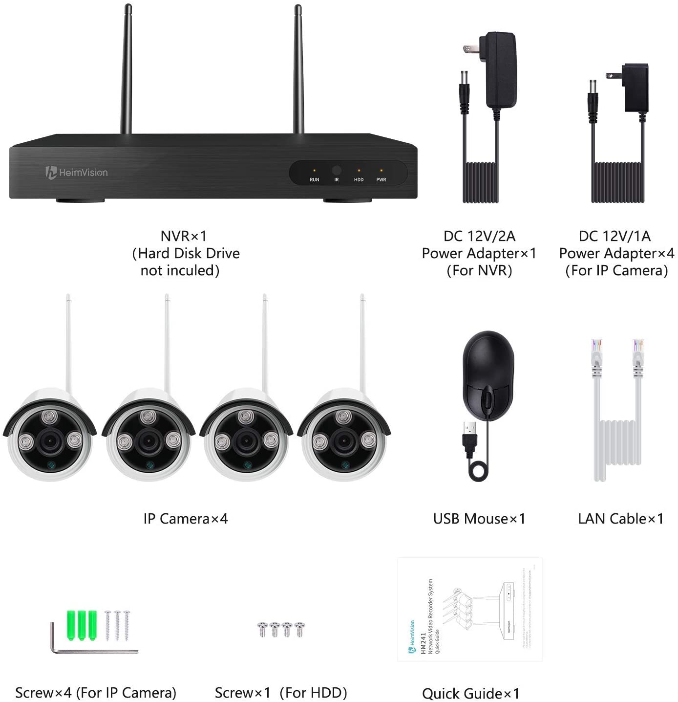 Include 1TB HDD 24hrs recording CCTV wireless security Camera NVR 4CH 1080P