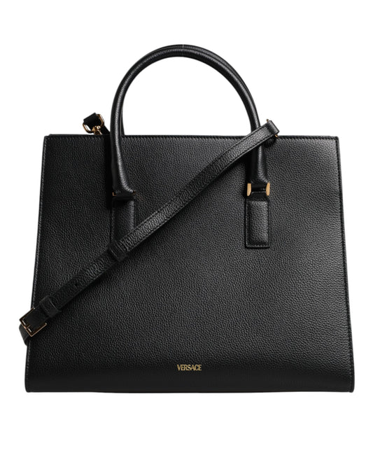 Versace Black Large Leather Top Handle Shoulder Crossbody Bag