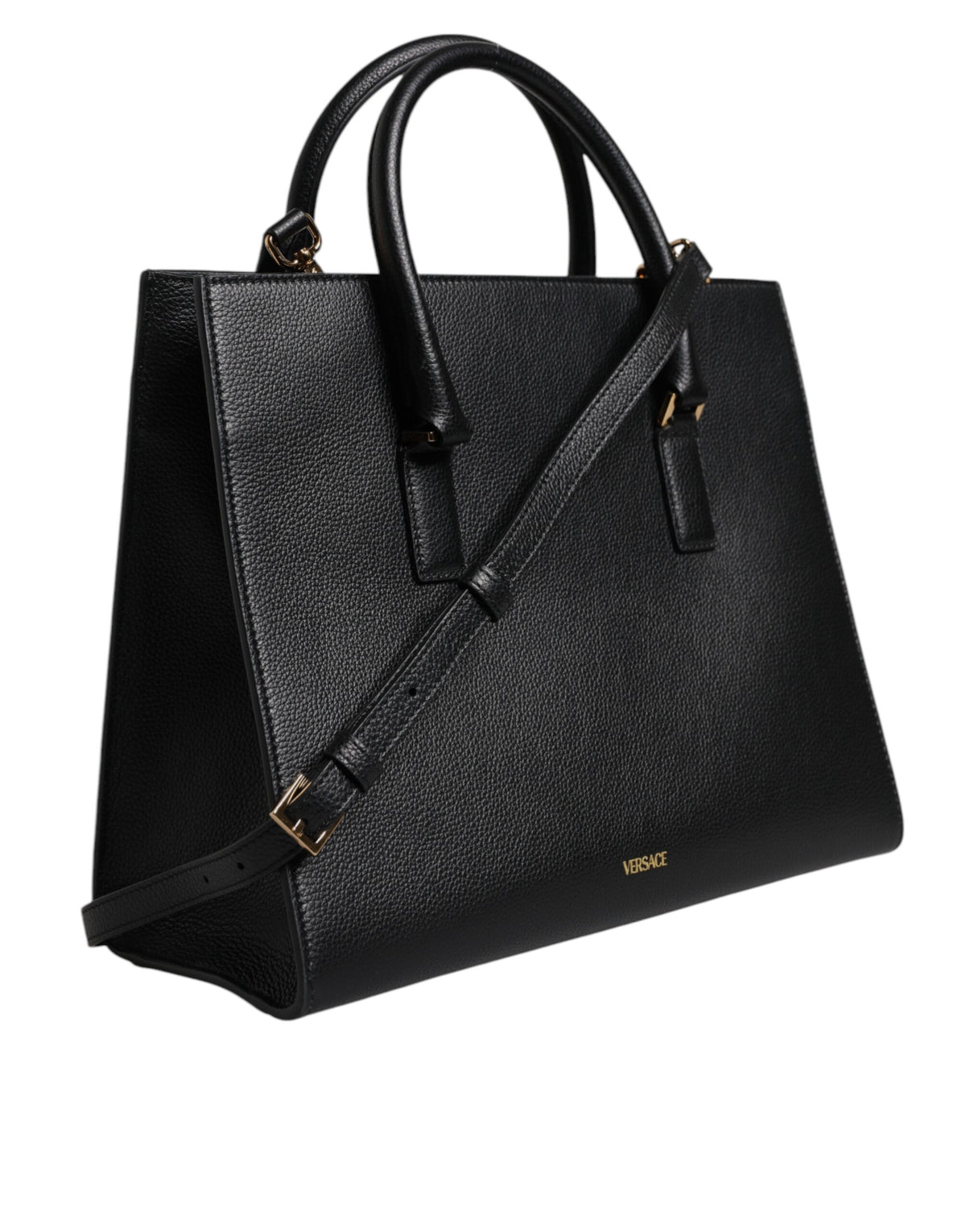 Versace Black Large Leather Top Handle Shoulder Crossbody Bag