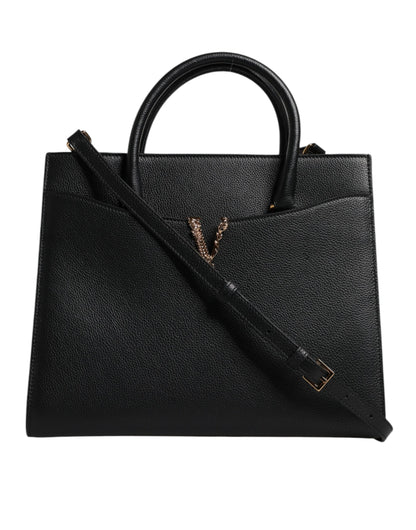 Versace Black Large Leather Top Handle Shoulder Crossbody Bag
