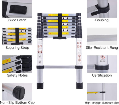Ladder Telescopic Aluminium Extension Ladder 1m-2.6m