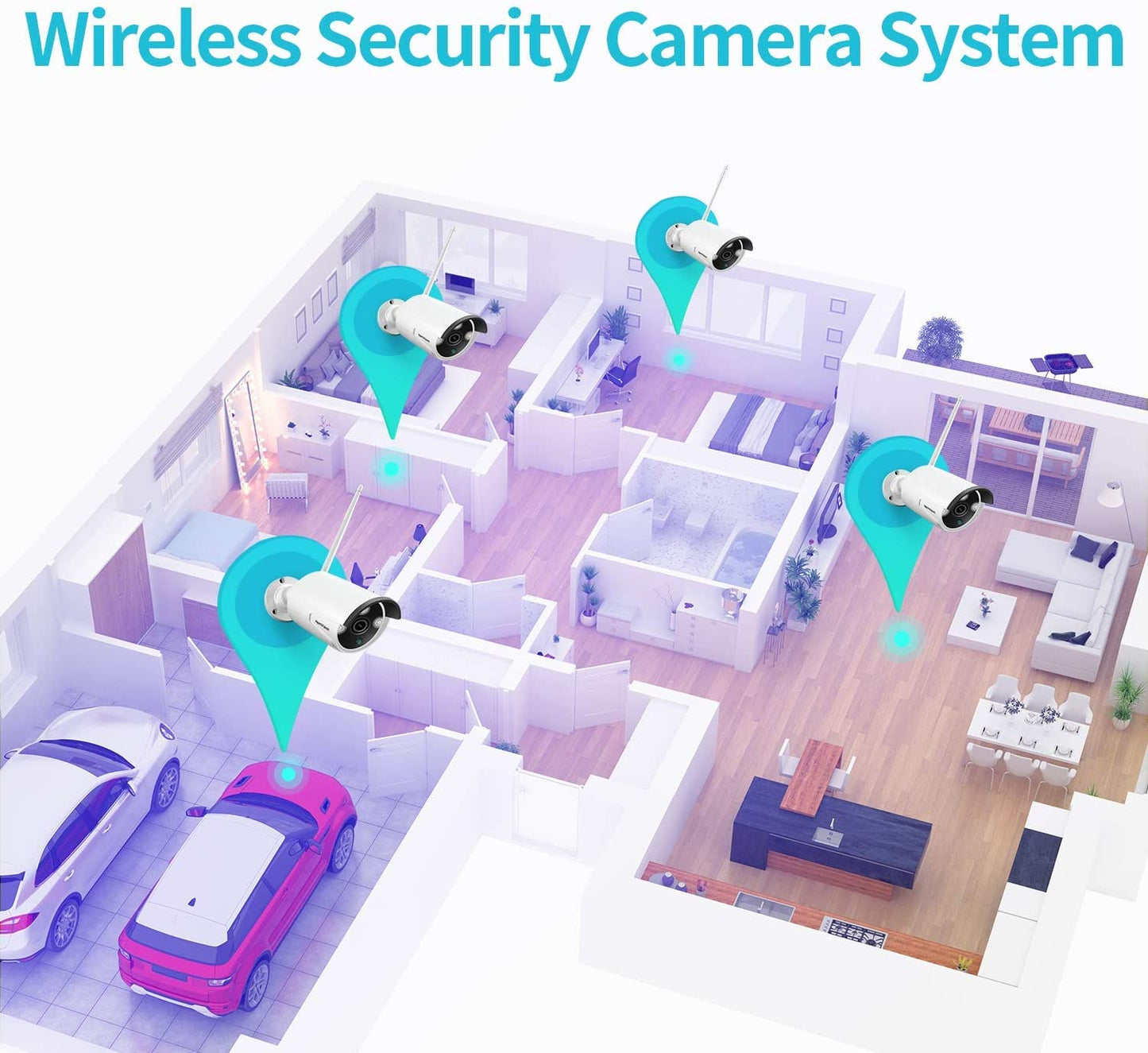 Include 1TB HDD 24hrs recording CCTV wireless security Camera NVR 4CH 1080P