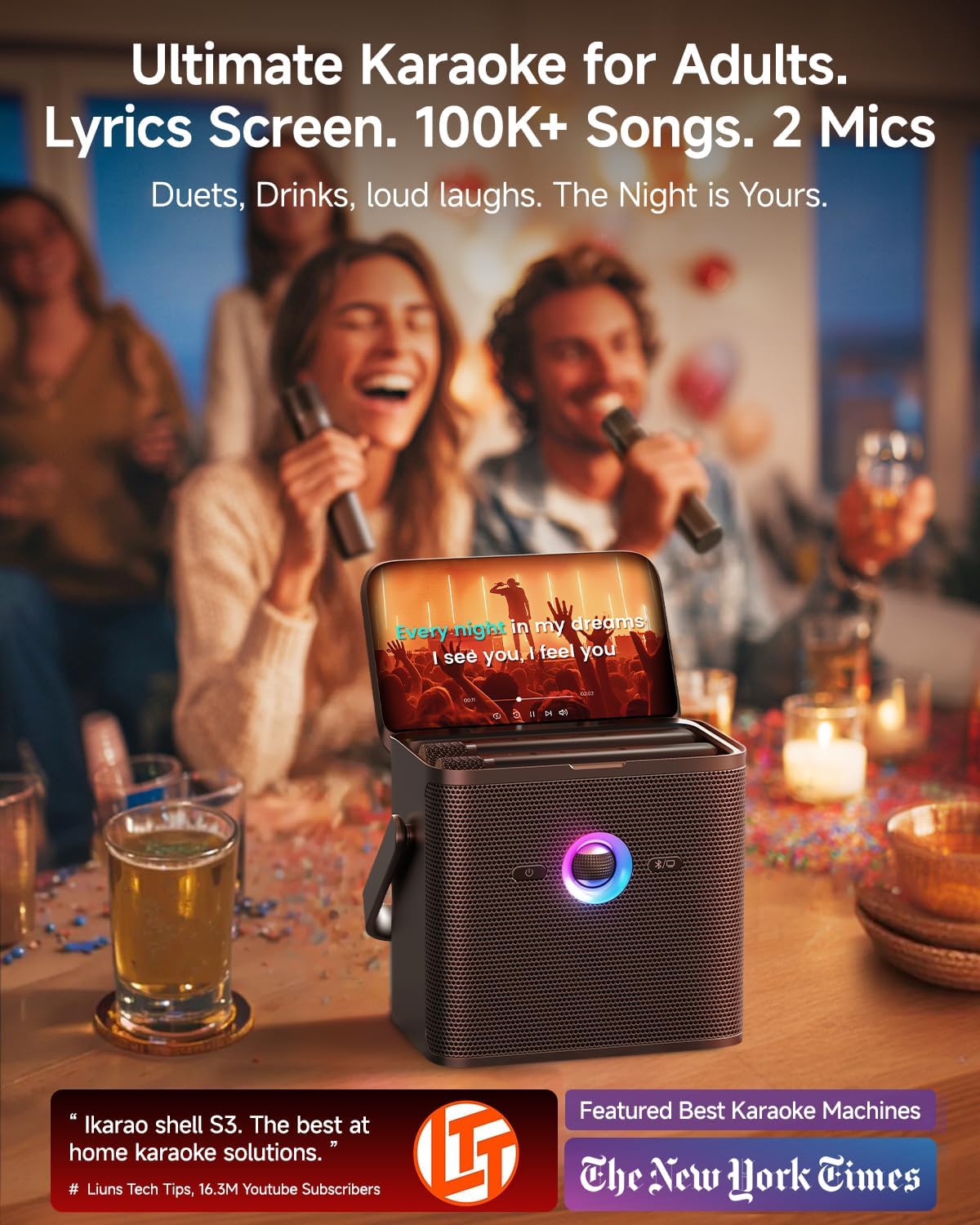 Ikarao S3 Karaoke Machine System With 7″ Touch Screen Wireless Mic