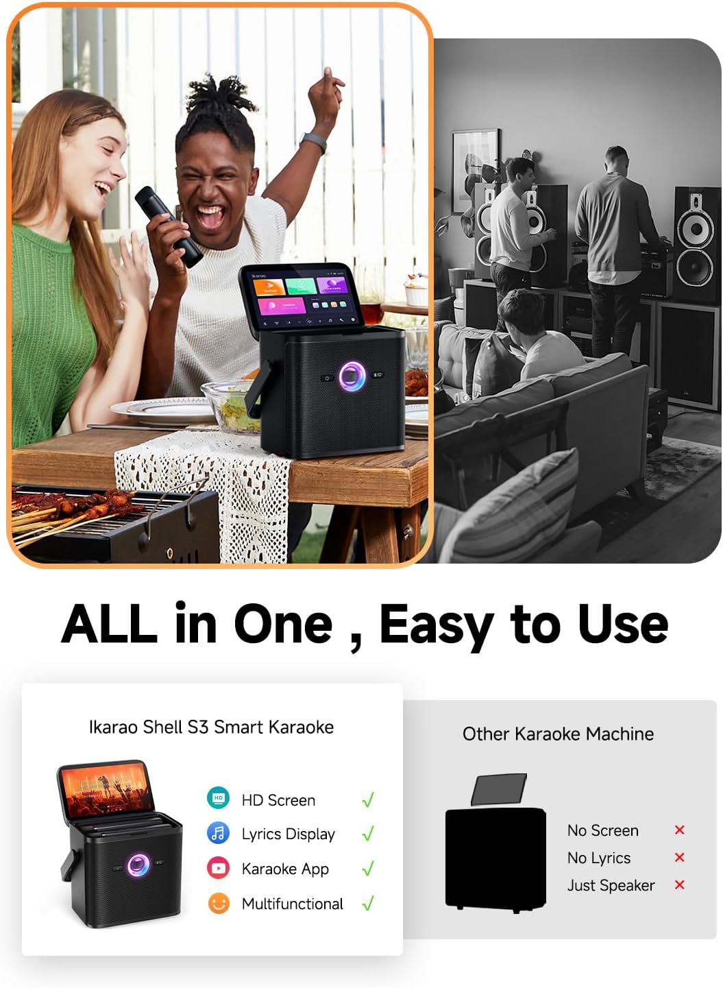 Ikarao S3 Karaoke Machine System With 7″ Touch Screen Wireless Mic