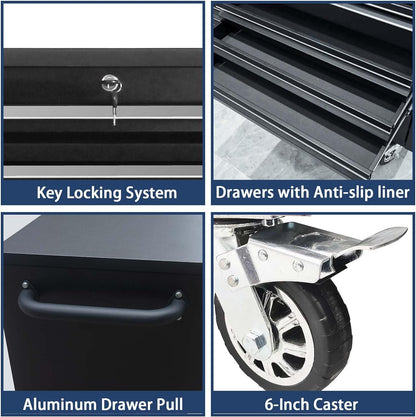 72 Inch 15 Drawers black Tool Chest workbench with wooden top