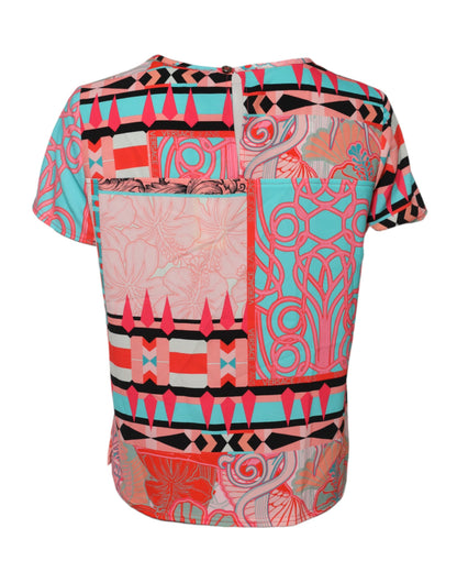 Versace Jeans Multicolor Print Short Sleeves Women Blouse Top