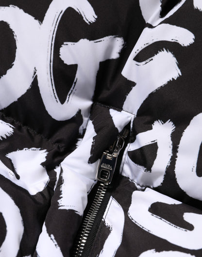 Dolce & Gabbana Black White DG Mania Hooded Long Coat Jacket