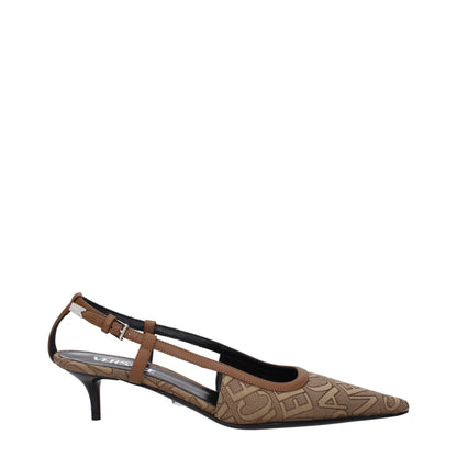 Versace Beige Fabric Mid Heel Pumps