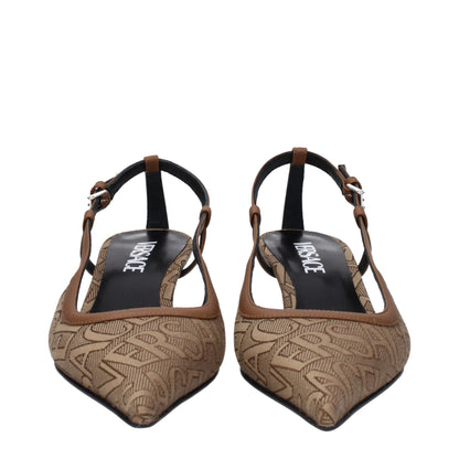 Versace Beige Fabric Mid Heel Pumps