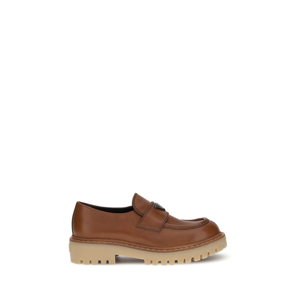 Prada Brown Calf Leather Bos Taurus Slip-On Loafers