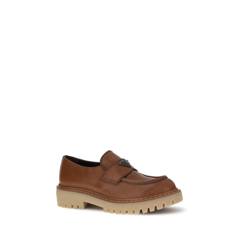 Prada Brown Calf Leather Bos Taurus Slip-On Loafers