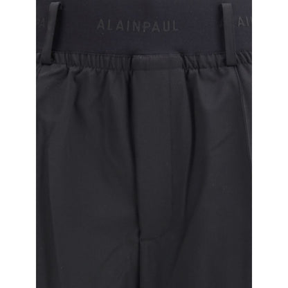 ALAINPAUL Black Fleece Wool Casual Pants