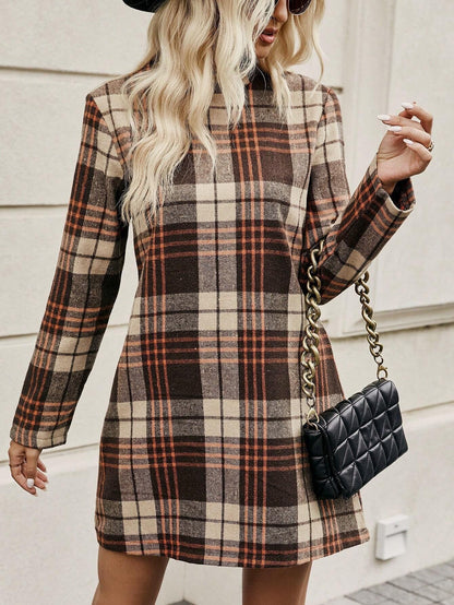 European And American Long Sleeve Plaid Dress Women's Clothing – SMARTMARTNZ