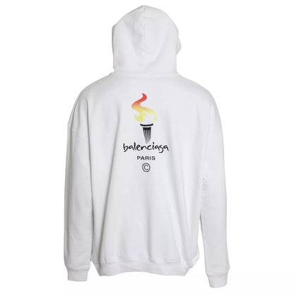 Balenciaga White Cotton Hooded Pullover OVERSIZE Sweater