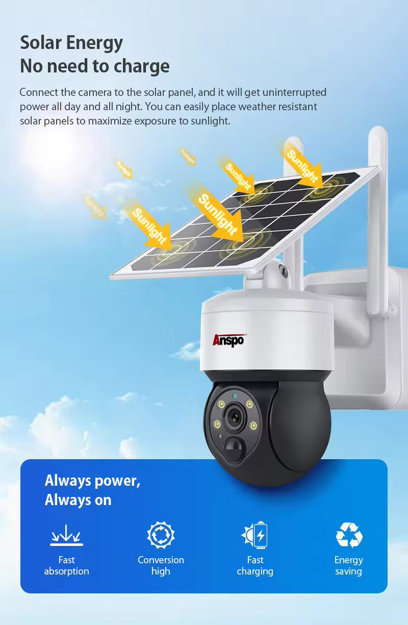 Anspo 4G SIM SOLAR security camera wireless free batteries and 64GB card White