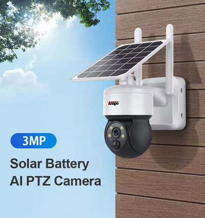 Anspo 4G SIM SOLAR security camera wireless free batteries and 64GB card White