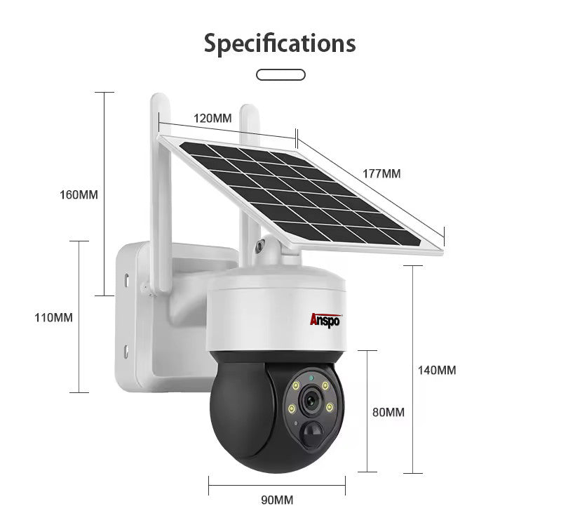 Anspo 4G SIM SOLAR security camera wireless free batteries and 64GB card White