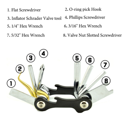 8 in 1 Scuba Diving O-Ring Pick Screwdriver Multi Tool Wrench
