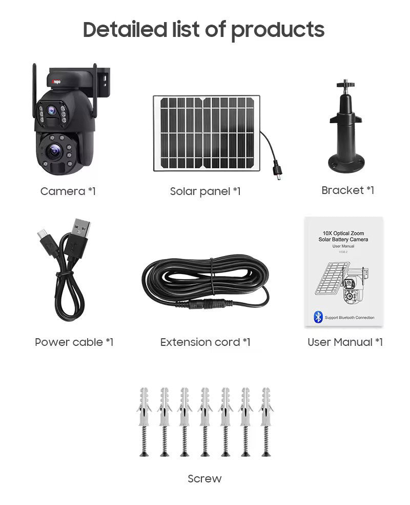 Dual camera WIFI SOLAR security camera wireless free batteries with 64GB card