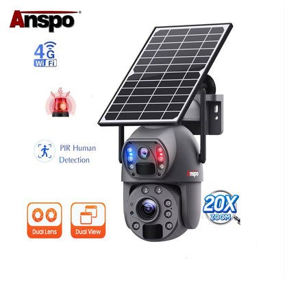 Dual camera 4G SIM SOLAR security camera wireless free batteries with 64GB card